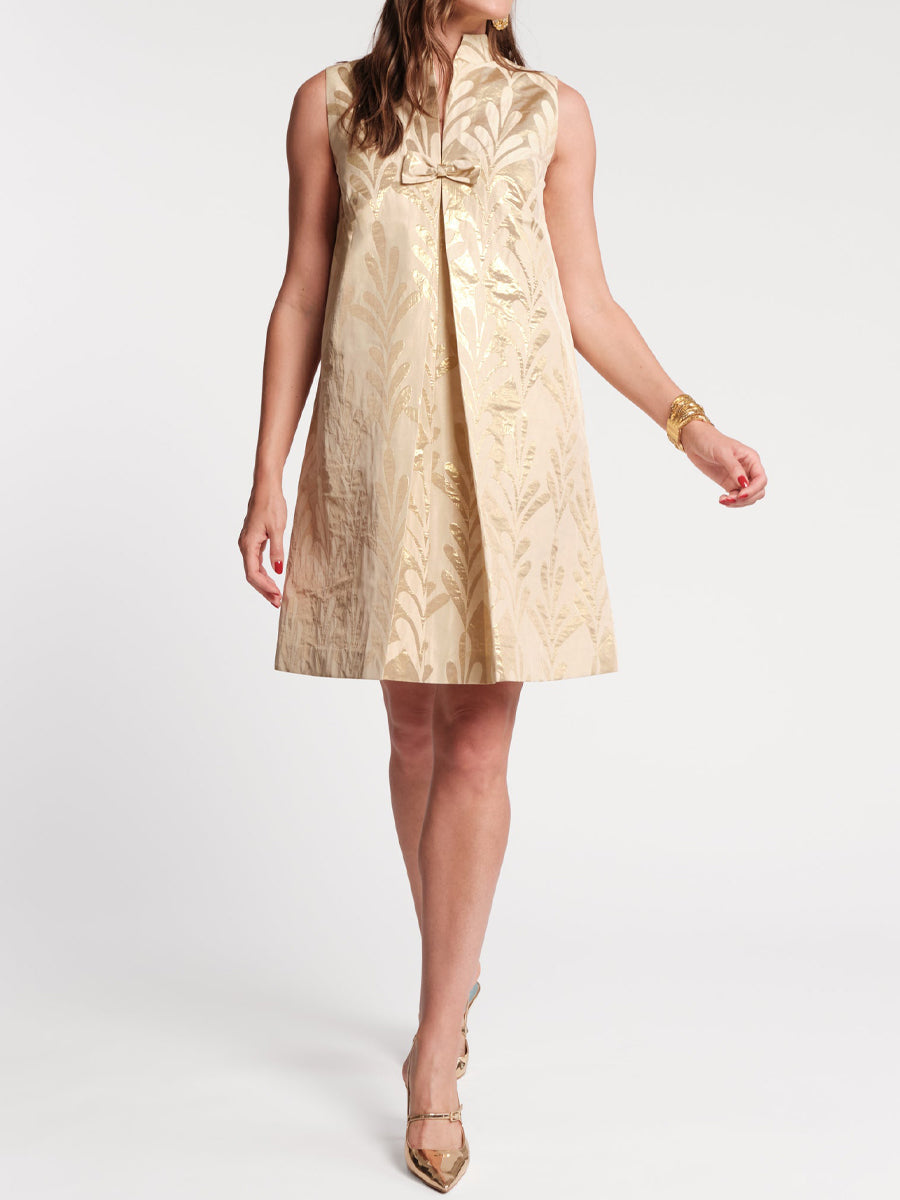 Sleek Neck Bows Sleeveless Mini Dress