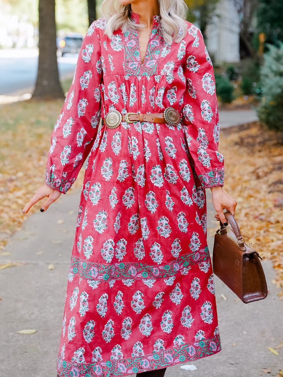 Floral Print Long Sleeve Loose Dress
