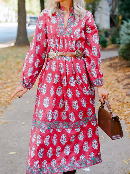 Floral Print Long Sleeve Loose Dress