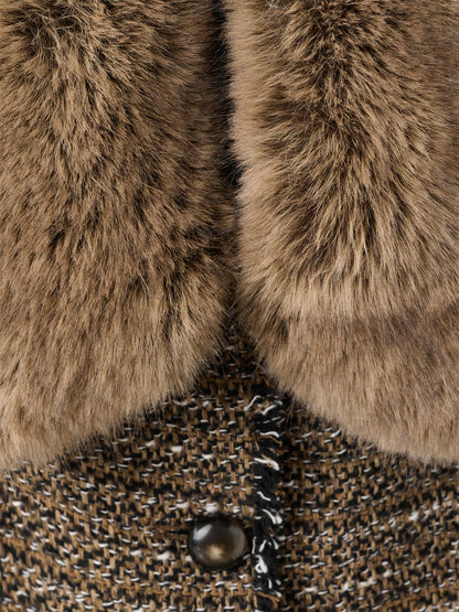 Detachable Fur Effect Collar Tweed Jacket