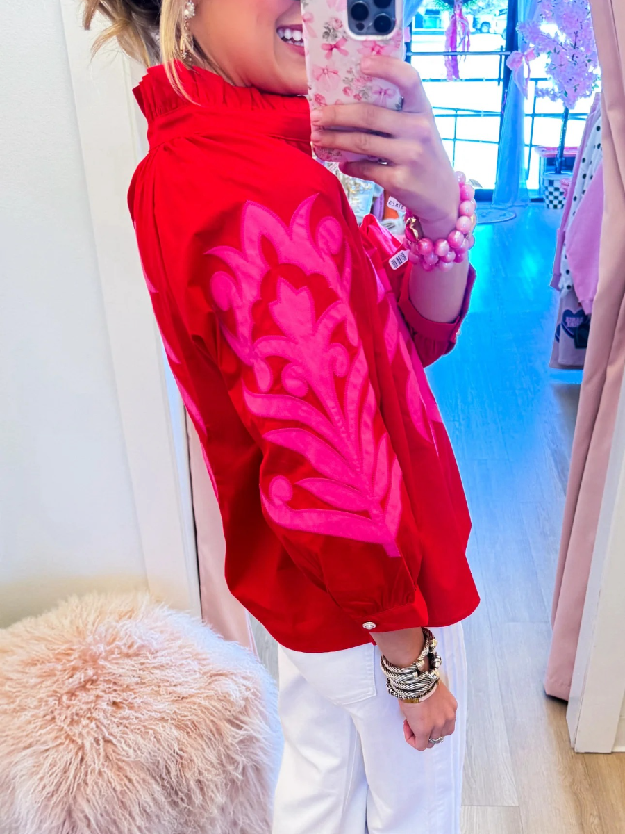 Abstract Puff Sleeve Top