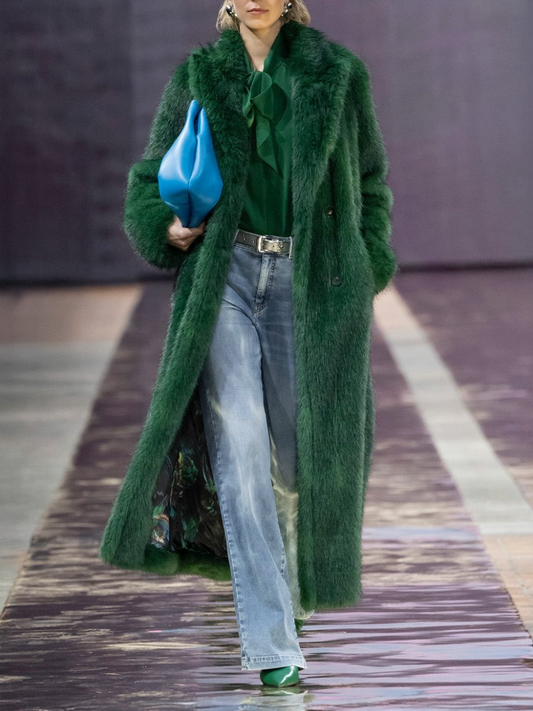 Emerald Green Faux Fur Longline Coat