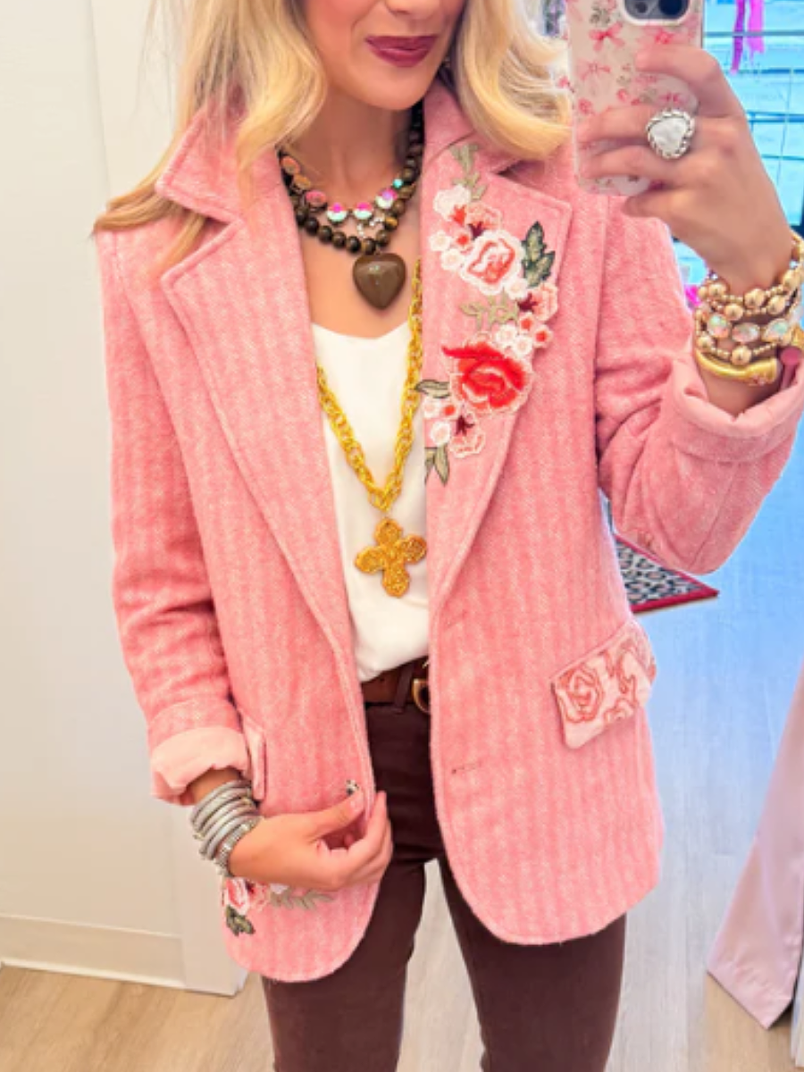 Pink Striped Embroidered Jacket