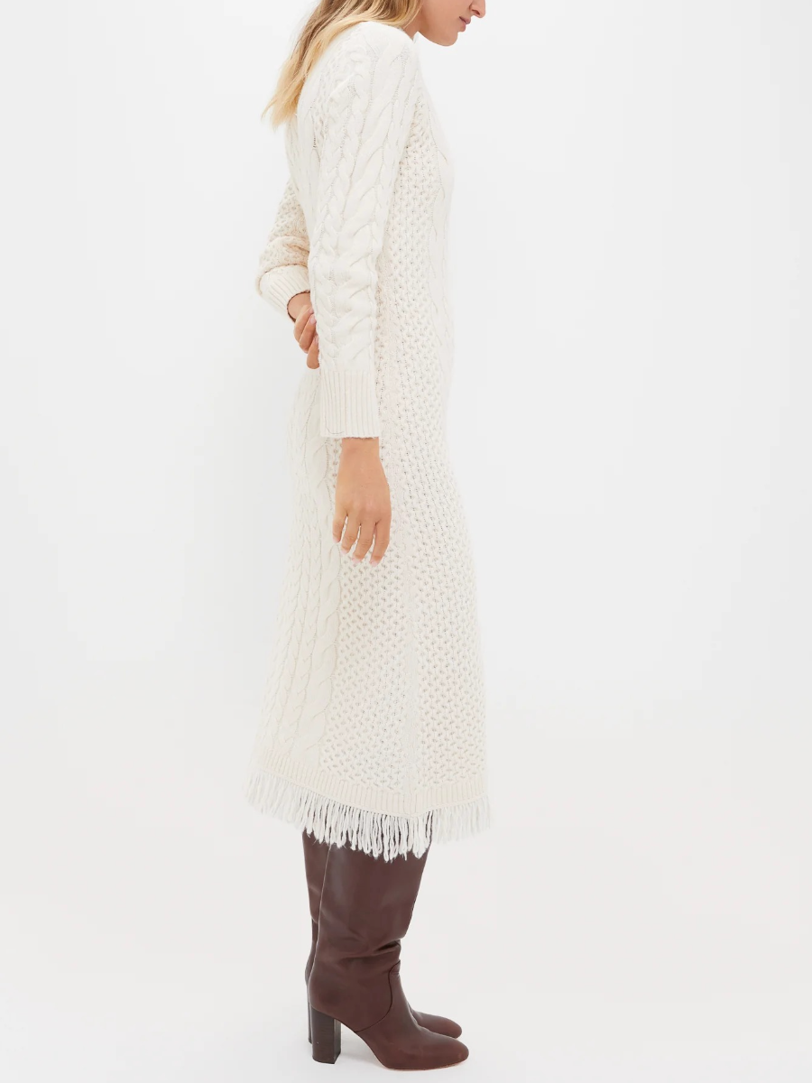 Cream Freya Fringe Sweater Dress