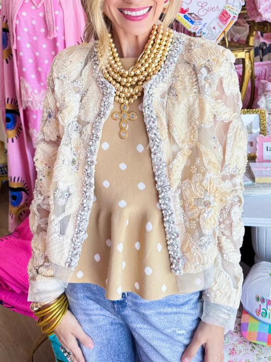Ivory Rhinestone Detail Sheer Jacket