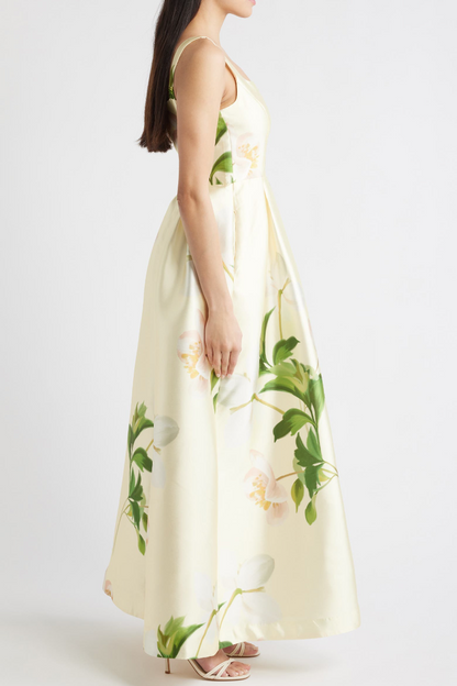 Floral Mikado Fit & Flare Gown