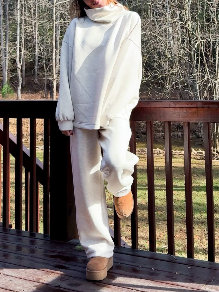 Cream Turtleneck Oversized Set