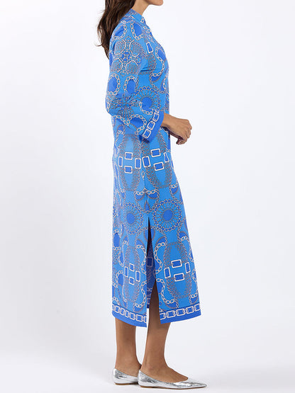 Elegant V-neck Printed Midi Dress