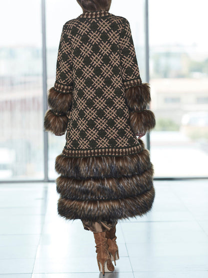 Faux Fur Patchwork Knitted Cardigan