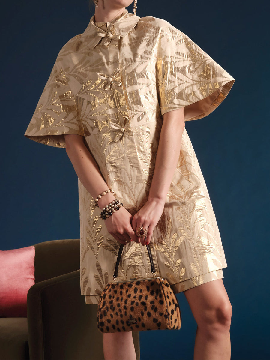 Printed Bow Ties Caplet Sleeves Jacket