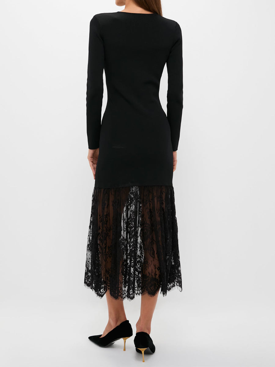Lace Patchwork Dropped Waist Knitted Dress