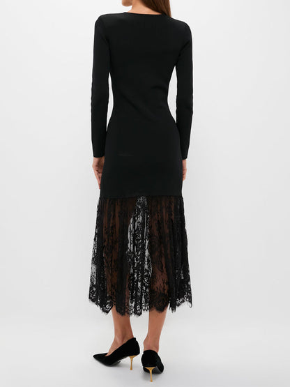 Lace Patchwork Dropped Waist Knitted Dress