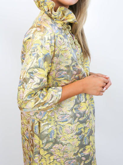 High Ruffle Collar Frog Closures Elegant Dress