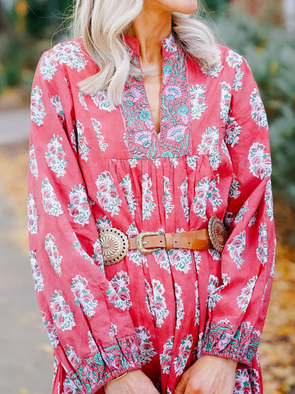 Floral Print Long Sleeve Loose Dress