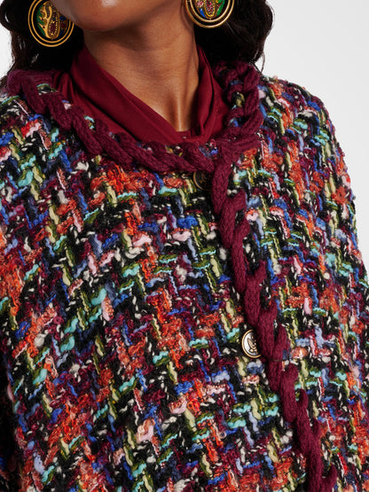 Multicolor Woven Pattern Tweed Cape