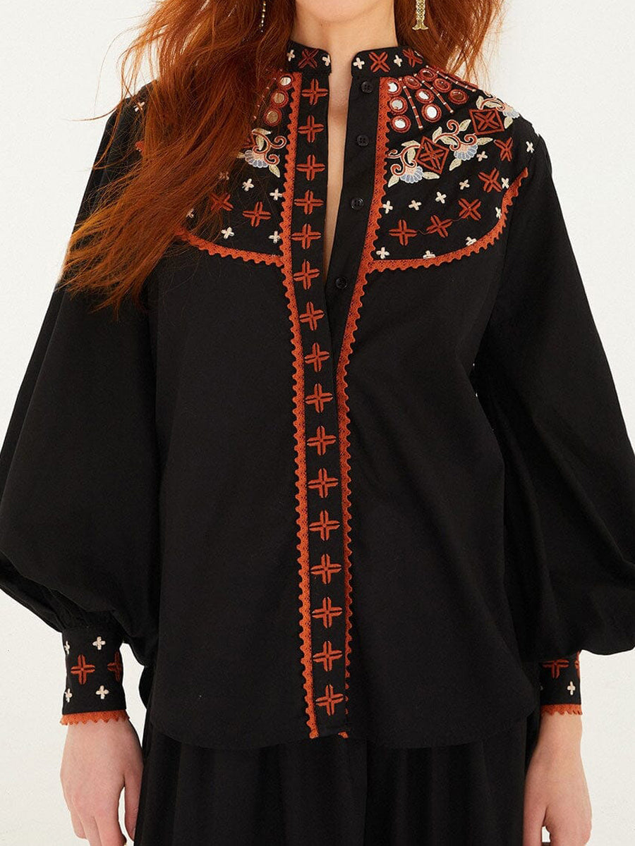 Embroidered Buttoned Shirt & Tiered Maxi Skirt