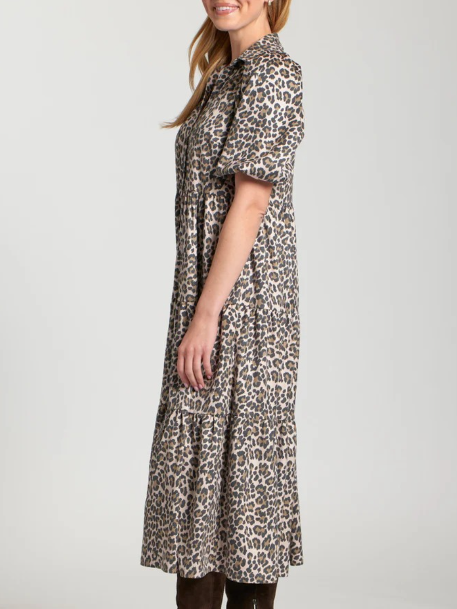 Leopard Vegan Suede Tiered Dress