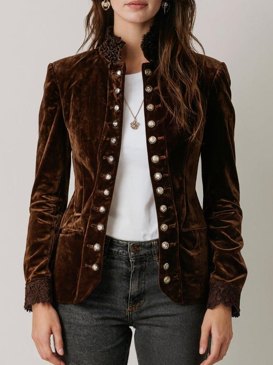 Fuzzy Coffee Long Sleeve Mock Neck Jacket