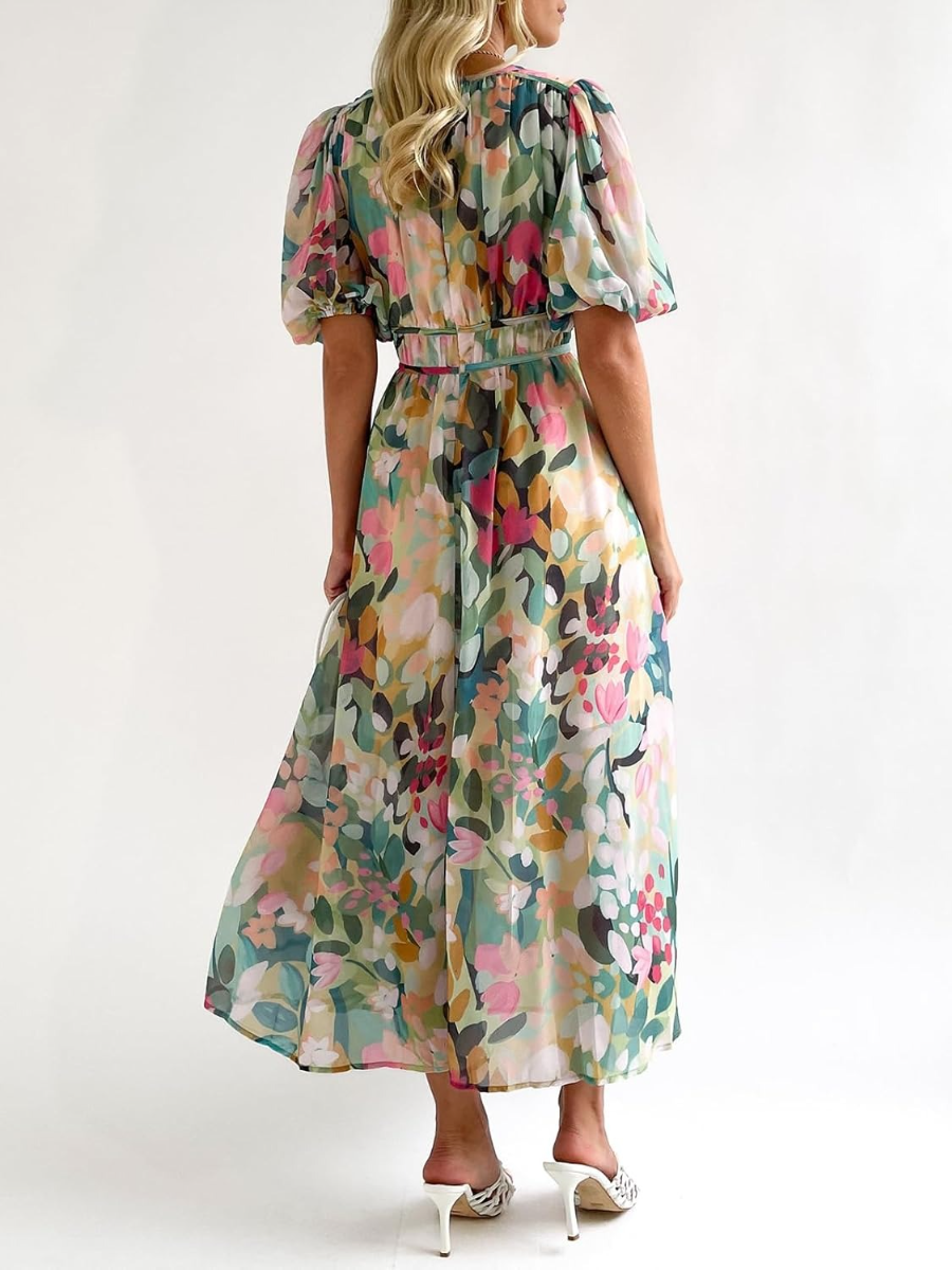 Watercolor Floral Chiffon Maxi Dress