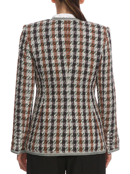 Houndstooth Tweed Blazer With Pearl Buttons