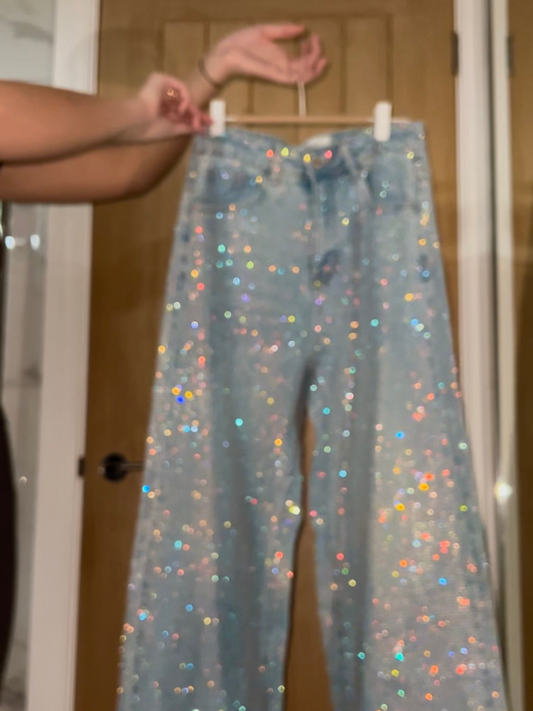 Diamond Wide Leg Sparkle Covered Jeans