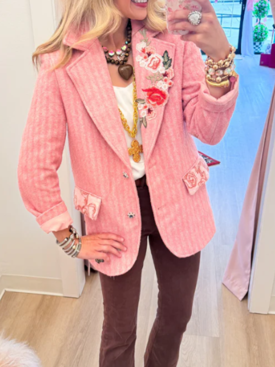 Pink Striped Embroidered Jacket