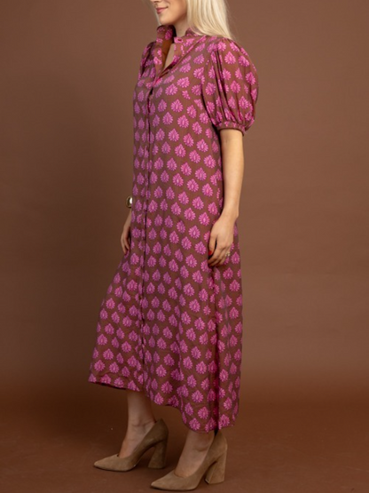 Printed Button Down Midi Dress