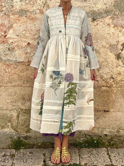 Embroidered Printed Loose Cotton Dress