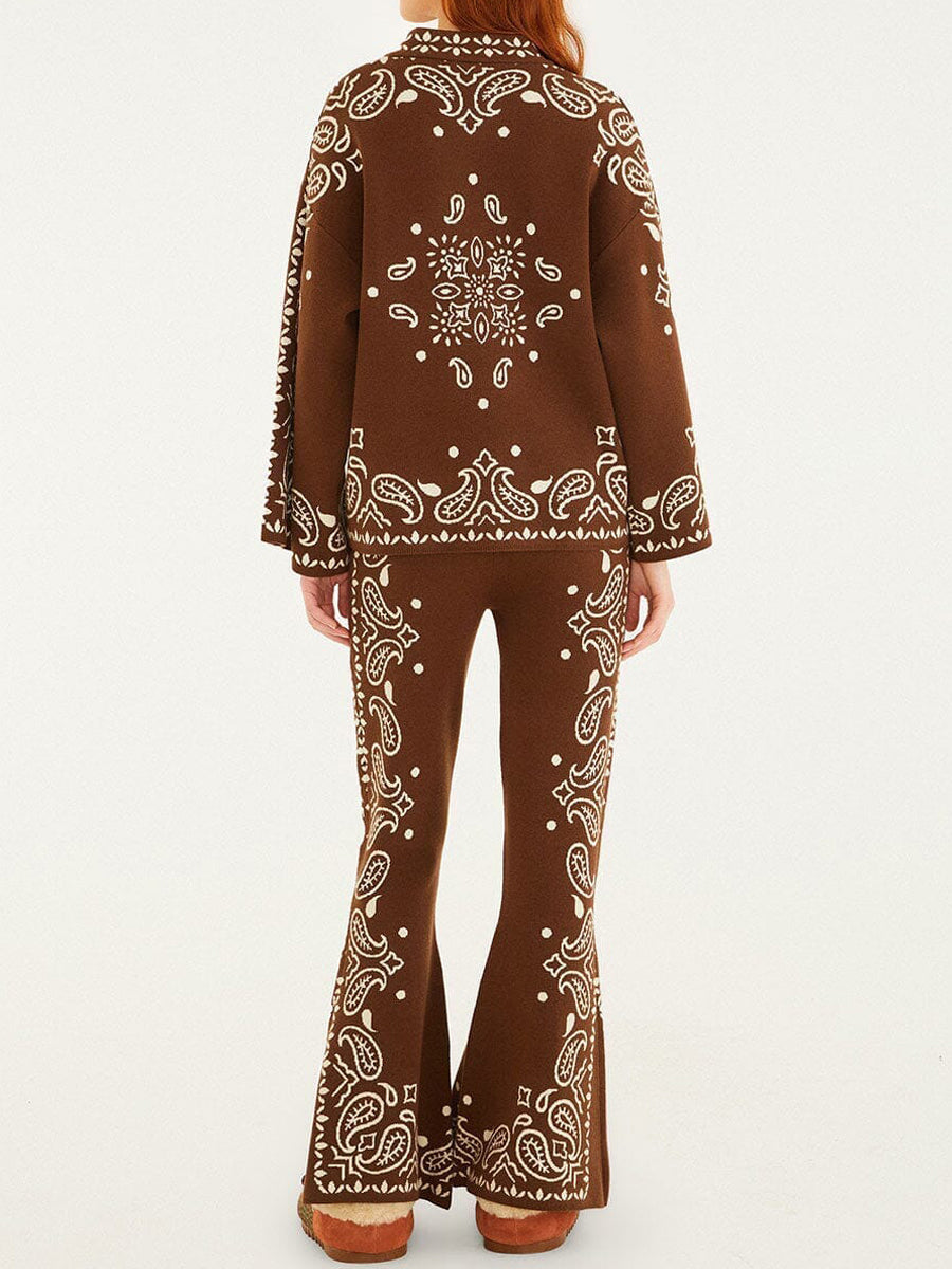 Fashion Printed Knit Sweater & Flare Pants