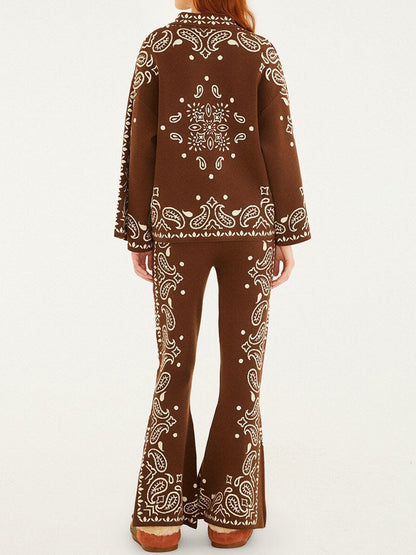 Fashion Printed Knit Sweater & Flare Pants