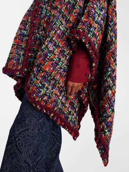 Multicolor Woven Pattern Tweed Cape