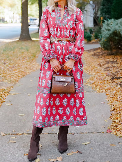 Floral Print Long Sleeve Loose Dress