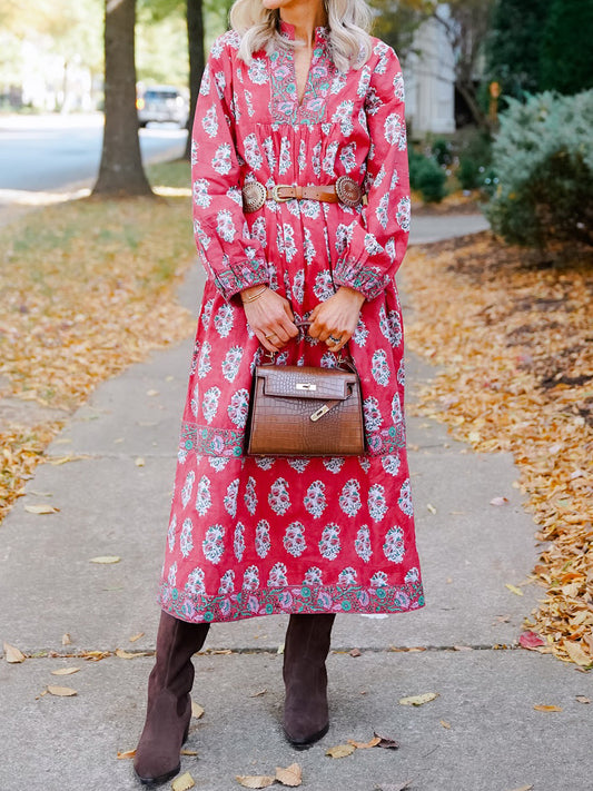 Floral Print Long Sleeve Loose Dress