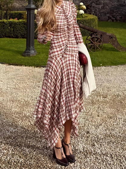 Plaid Print Irregular Hem Maxi Dress
