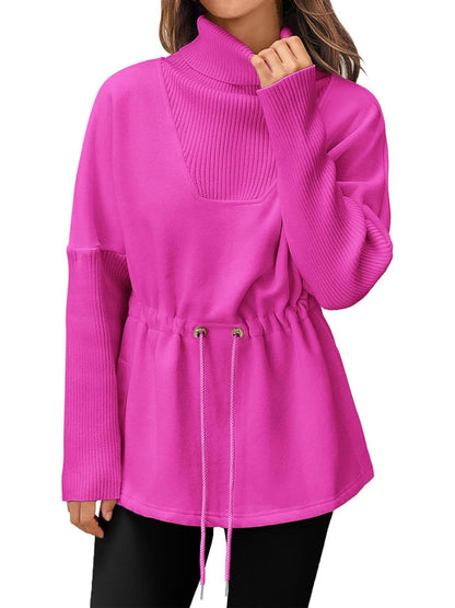 Turtleneck Drawstring Waist Casual Pullover Sweatshirts
