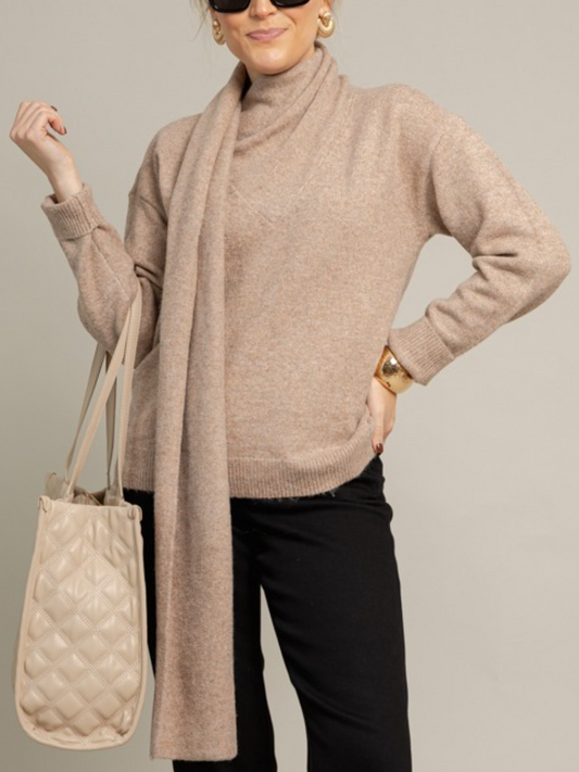 Wrap Neck Scarf Sweater