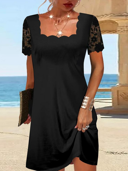 Scalloped Squared Little Black Dress