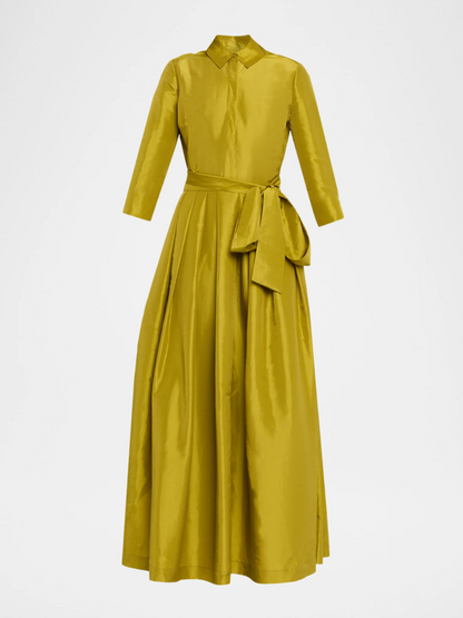 Julip Pleated Tie-Waist Maxi Shirt Gown