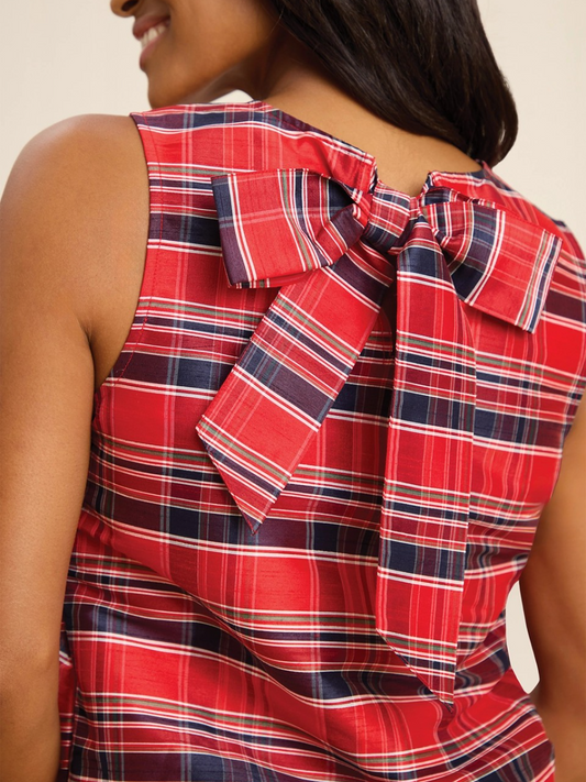 Red Plaid Sleeveless Bow-Tie Maxi Set