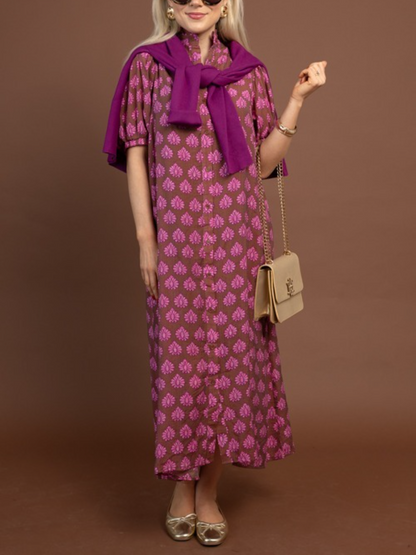 Printed Button Down Midi Dress