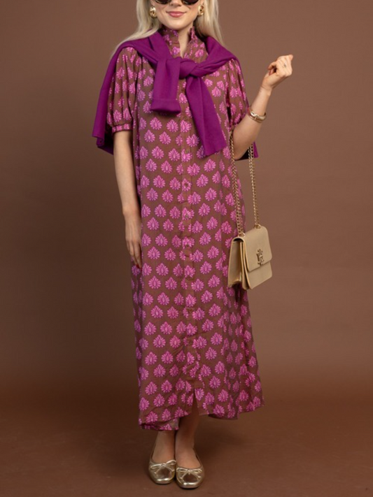 Printed Button Down Midi Dress