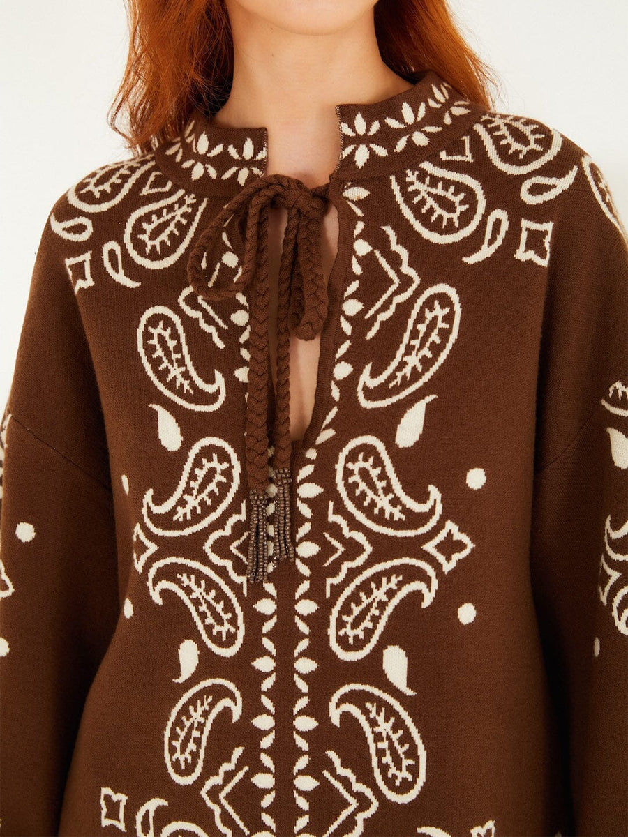 Fashion Printed Knit Sweater & Flare Pants