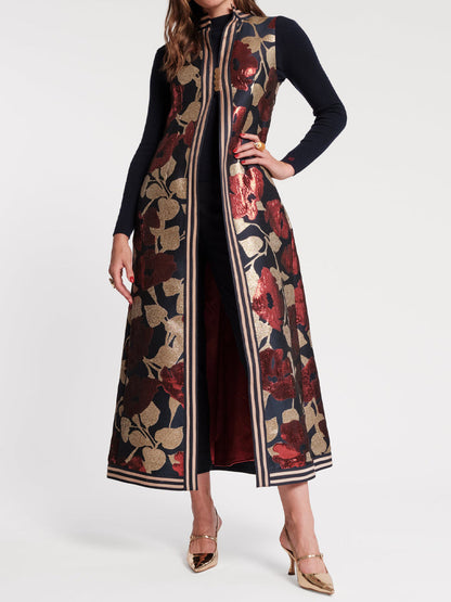 Stand Collar Sleeveless A-line Maxi Jacket