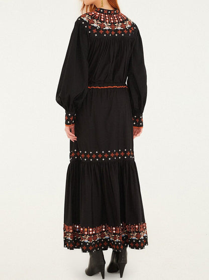 Embroidered Buttoned Shirt & Tiered Maxi Skirt