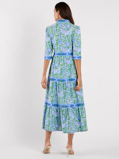 Boho Block Print Split Neck Dress