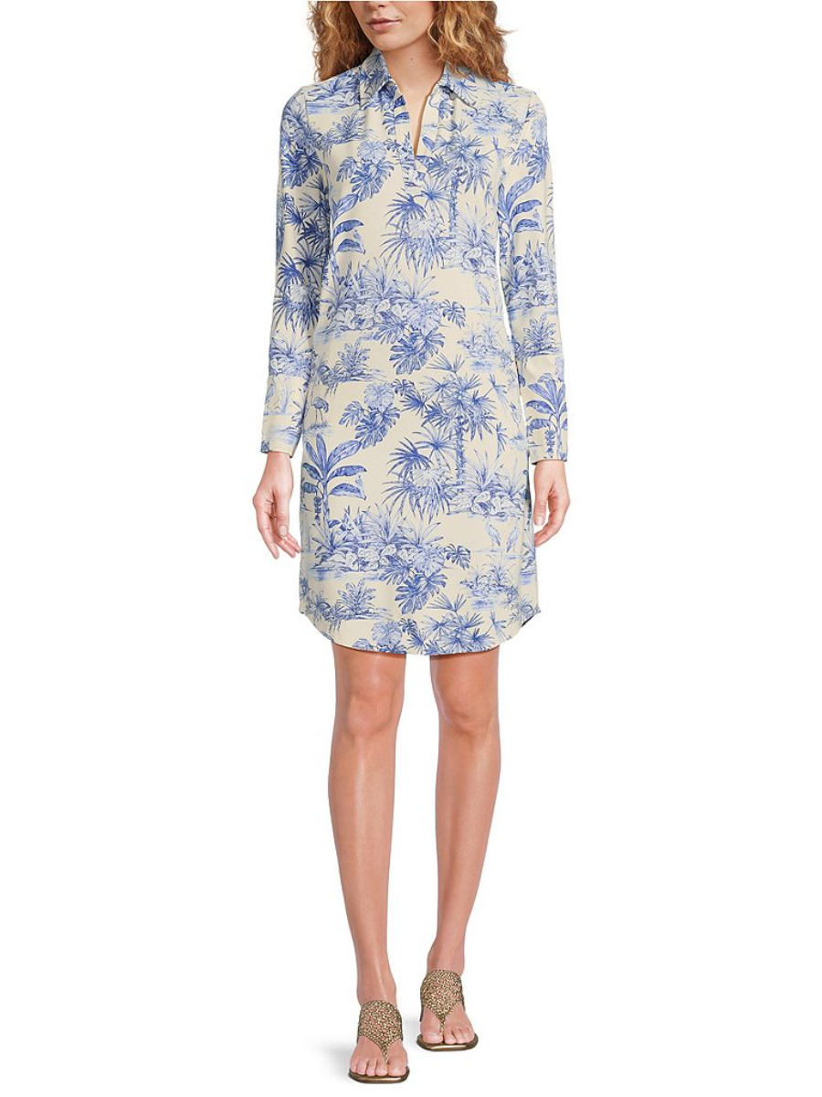 Jae McLoughlin Knit Cloth Printed Split V-Neck Long Sleeve Dress