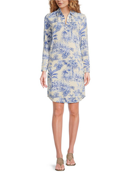 Jae McLoughlin Knit Cloth Printed Split V-Neck Long Sleeve Dress