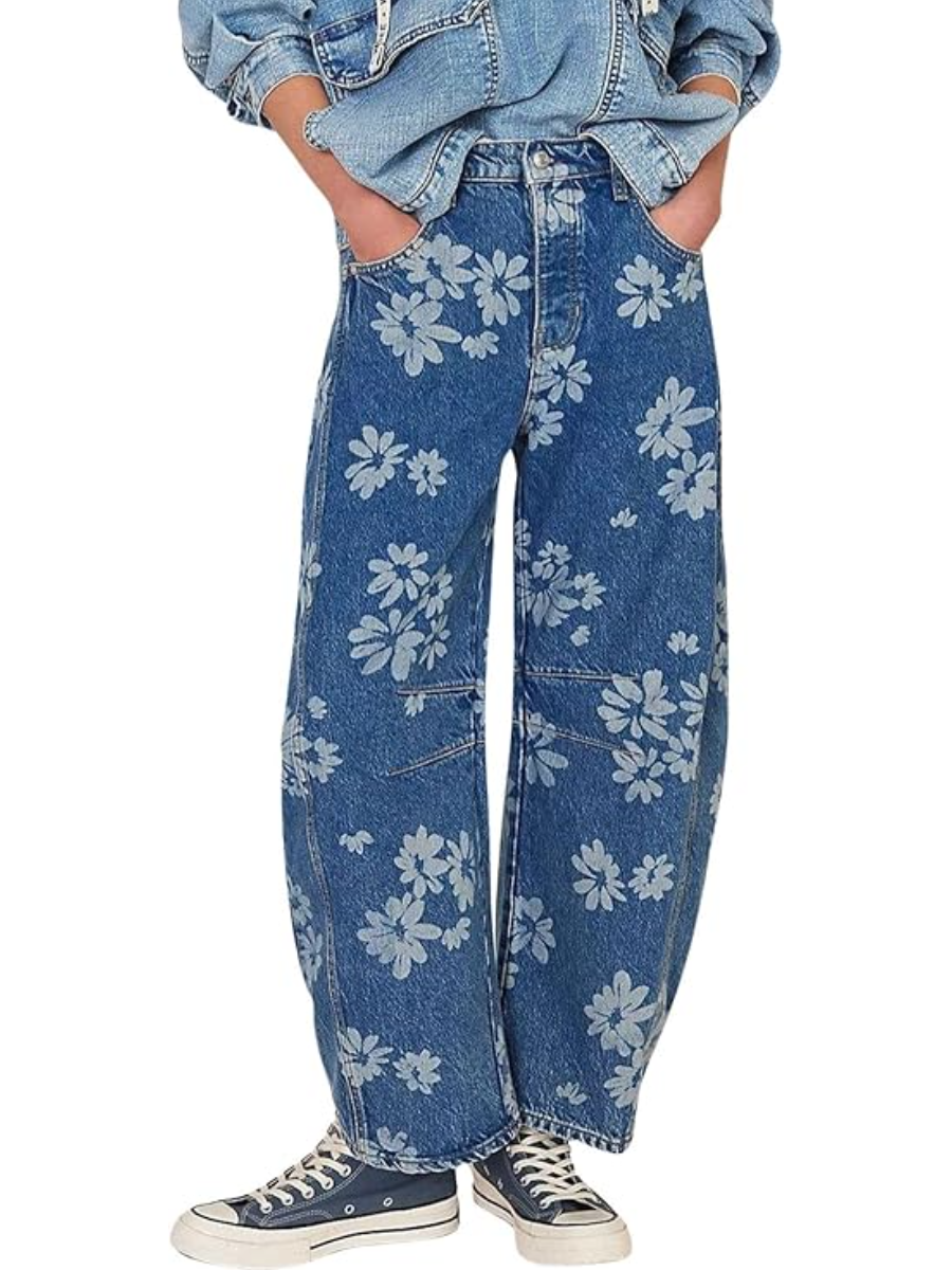 Floral Printed Baggy Wide Leg Jeans