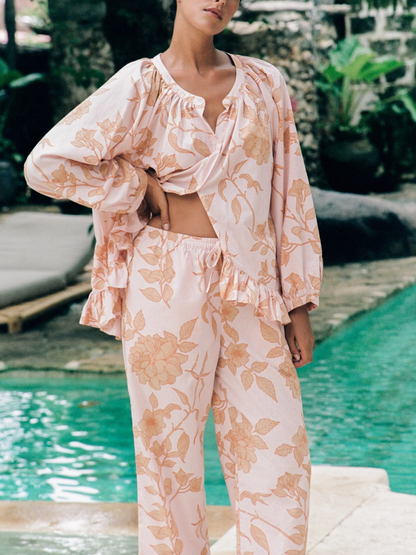 Floral Ruffle Cutout Two-Piece Set