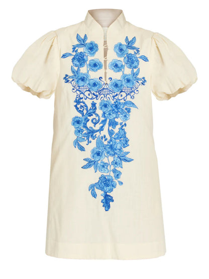 Spring Embroidered Short Dress With Pockets